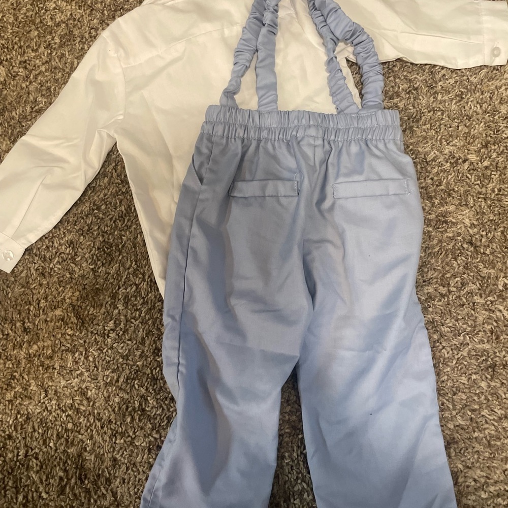 White Shirt and Light Blue Overalls Set